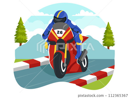 Racing Motosport Speed Bike Vector Illustration for Competition or Championship Race by Wearing Sportswear and Equipment in Flat Cartoon Background 112365367