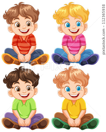 Cheerful Cartoon Boys Sitting 112365938