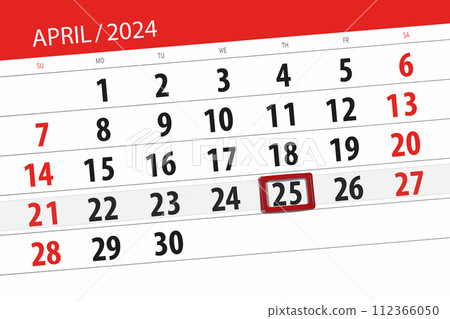 Calendar 2024, deadline, day, month, page, organizer, date, April, thursday, number 25 112366050