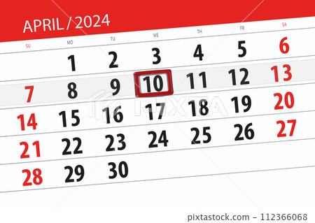 Calendar 2024, deadline, day, month, page, organizer, date, April, wednesday, number 10 112366068