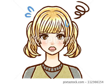 Illustration material of a confused blonde adult woman with twin tails Illustration material of a confused blonde adult woman with twin tails 112366154