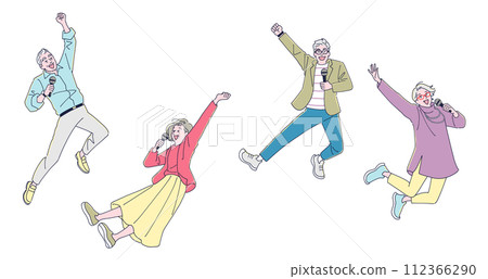 Middle-aged men and women enjoying karaoke 112366290