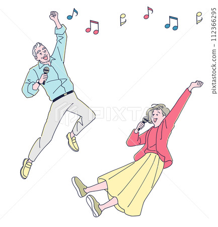 Middle-aged men and women enjoying karaoke 112366295