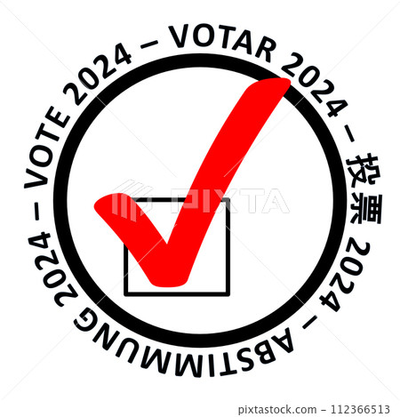 Multilingual Vote 2024 illustration of a circle around a box with a red check mark. Multilingual Vote 2024 illustration of a circle around a box with a red check mark. 112366513
