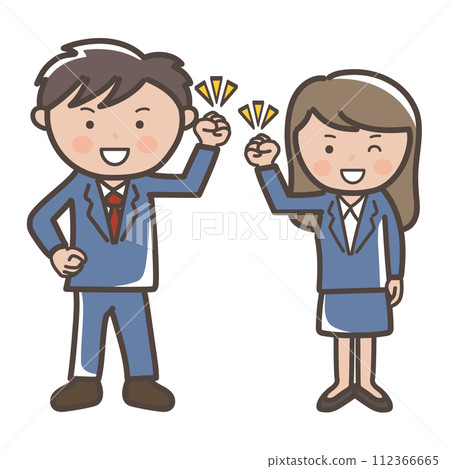 Illustration of a motivated male and female businessman with a fist pump _ navy suit Illustration of a motivated male and female businessman with a fist pump _ navy suit 112366665