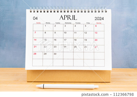 April 2024, Monthly desk calendar for 2024 year. 112366798