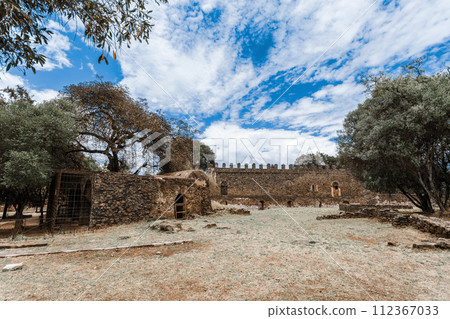 Royal Fasil Ghebbi palace, castle in Gondar, Ethiopia, cultural Heritage architecture 112367033