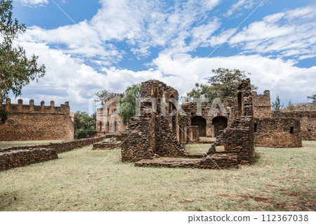 Royal Fasil Ghebbi palace, castle in Gondar, Ethiopia, cultural Heritage architecture 112367038