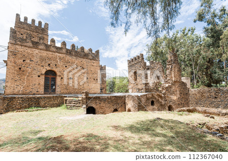Royal Fasil Ghebbi palace, castle in Gondar, Ethiopia, cultural Heritage architecture Royal Fasil Ghebbi palace, castle in Gondar, Ethiopia, cultural Heritage architecture 112367040