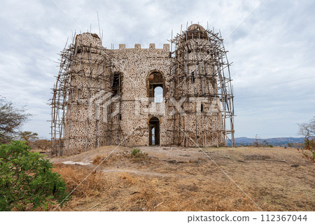 Ruins of Guzara royal palace, Gondar Ethiopia, African heritage architecture 112367044