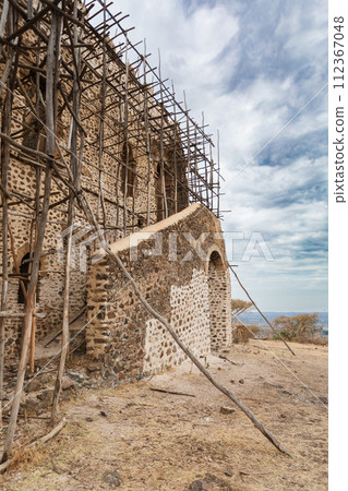 Ruins of Guzara royal palace, Gondar Ethiopia, African heritage architecture 112367048