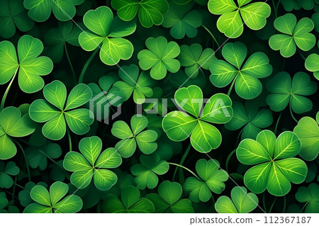 Abstract green background for St. Patrick's Day, decorated with shamrock leaves. 112367187