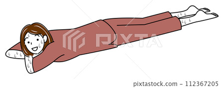 一個滿頭大汗的可愛女人臉朝下躺著享受基岩浴簡單的插圖向量 112367205