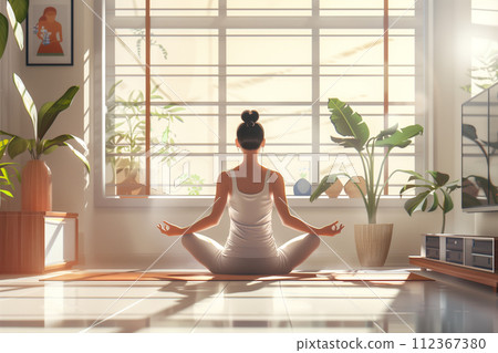 一個在房間裡玩瑜伽的女人 一個在房間裡玩瑜伽的女人 112367380