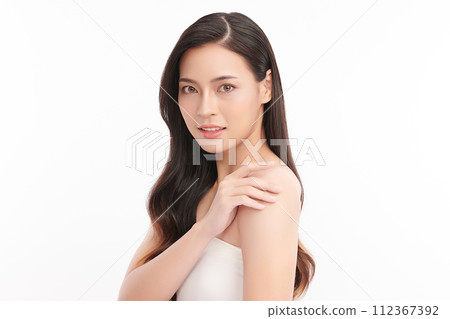 Beautiful young asian woman with clean fresh skin on white background, Face care, Facial treatment, Cosmetology, beauty and spa, Asian women portrait. 112367392