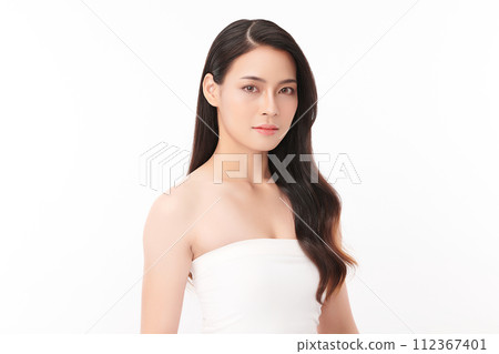 Beautiful young asian woman with clean fresh skin on white background, Face care, Facial treatment, Cosmetology, beauty and spa, Asian women portrait. Beautiful young asian woman with clean fresh skin on white background, Face care, Facial treatment, Cosmetology, beauty and spa, Asian women portrait. 112367401