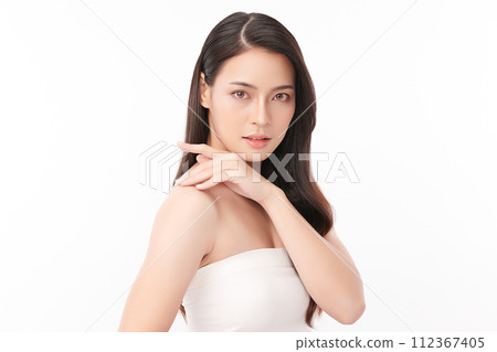Beautiful young asian woman with clean fresh skin on white background, Face care, Facial treatment, Cosmetology, beauty and spa, Asian women portrait. 112367405