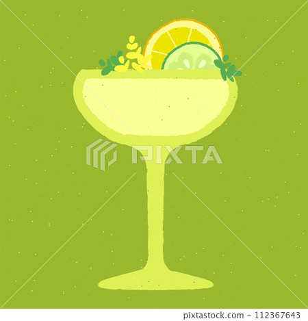 Green cocktail with lemon, herbs and cucumber. Lemonade with cucumber in a martini glass Green cocktail with lemon, herbs and cucumber. Lemonade with cucumber in a martini glass 112367643