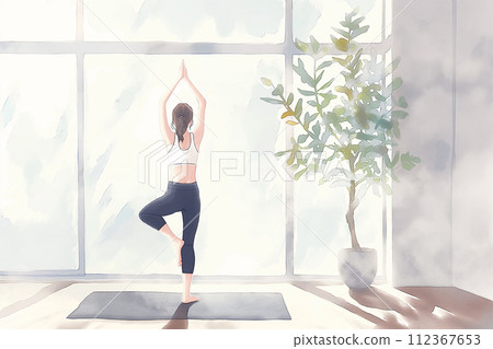 做瑜珈樹式的女人 112367653