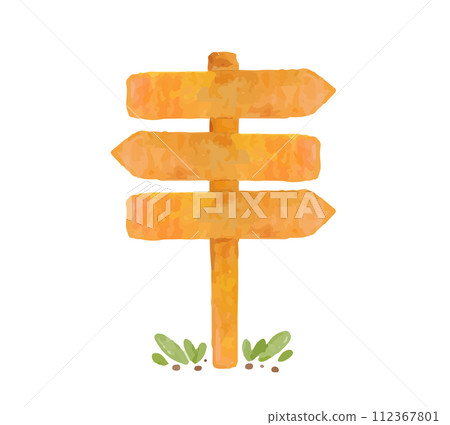 sign label wood watercolor vector illustration 112367801