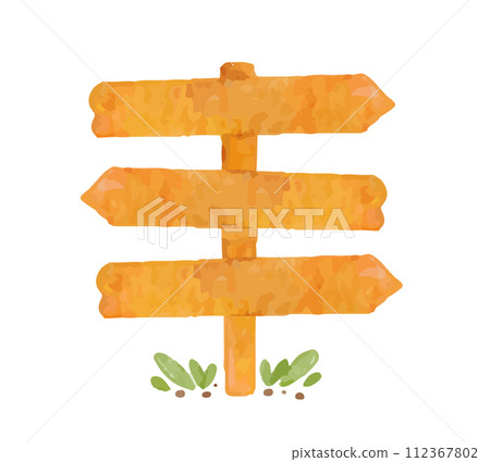 sign label wood watercolor vector illustration 112367802