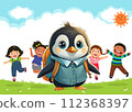 Baby penguins also have fun surrounded by friends! 112368397