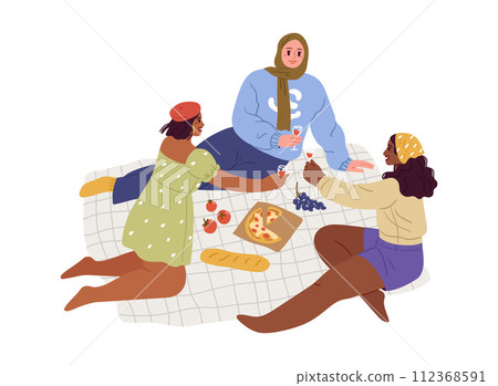 Women friends on a picnic Women friends on a picnic 112368591