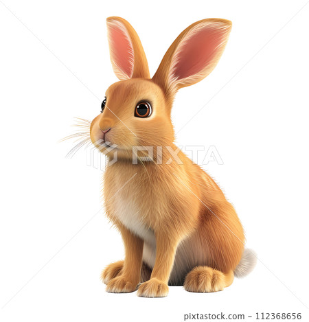 A detailed and realistic illustration of a brown rabbit, with a soft fur texture, isolated on a white background. 112368656