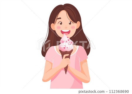 女孩高興地拿著冰淇淋 女孩高興地拿著冰淇淋 112368690