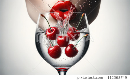 Delicious fruit cherries, cherries in the water, cherries dancing with water drops, bright red cherries, beautiful cherries, commercial cherry pictures, cherries dancing with water drops 112368749
