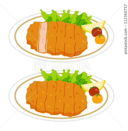 Illustration set of tonkatsu on a plate. 112368757