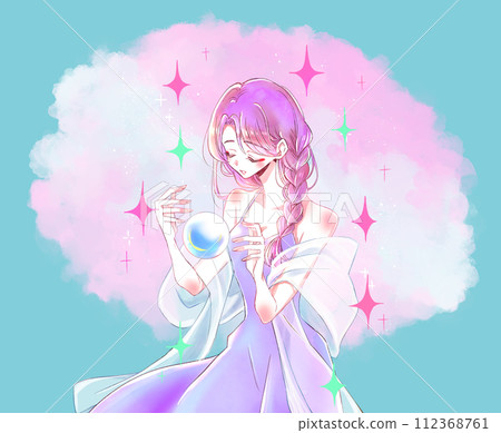 Fortune teller woman crystal ball glitter 112368761