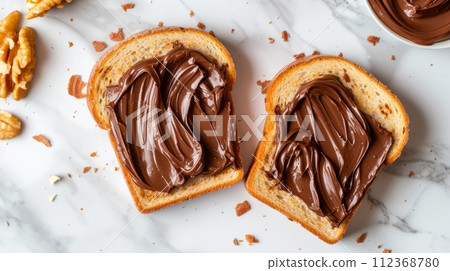 Nutella toast, pastel white background 112368780