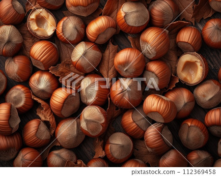 food background hazelnut closeup top view 112369458