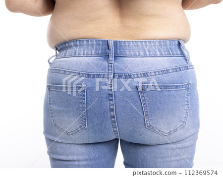 Back view. fat women has overweight Back view. fat women has overweight 112369574