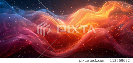 Cosmic patterns on silk textures, brightened by light leaks and abstract grids, create a mesmerizing display. 112369652