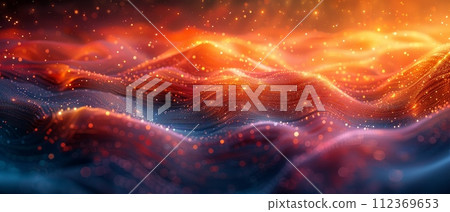 Cosmic patterns on silk textures glow with light leaks and abstract grids, creating a mesmerizing display. 112369653