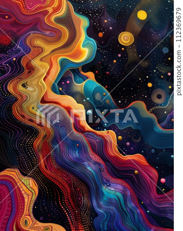 Hand-drawn lines intersect fractal art on a cosmic silk textured backdrop. Hand-drawn lines intersect fractal art on a cosmic silk textured backdrop. 112369679