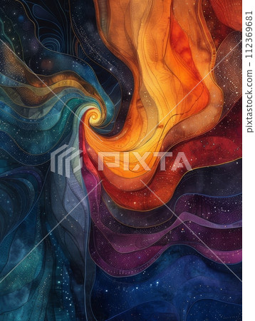 Hand-drawn lines and fractal art blend on a cosmic silk backdrop. Hand-drawn lines and fractal art blend on a cosmic silk backdrop. 112369681