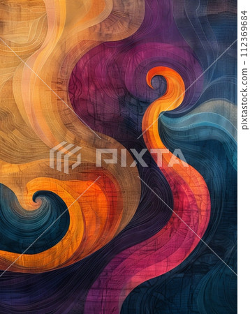 Hand-drawn lines meet fractal art on a cosmic patterned silk texture backdrop. 112369684