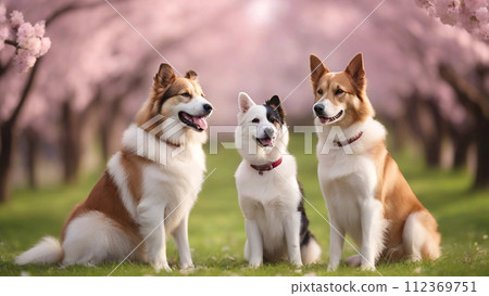 Cherry blossoms and dogs 112369751