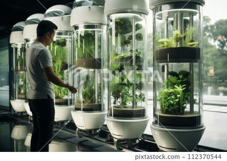 Hydroponics laboratory on spacecraft. farm of the future and agricultural lab concept 112370544