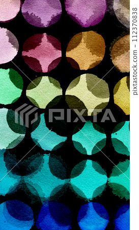 Black background of multicolored watercolor circles. Abstract composition of watercolor circles on a black background.  112370838