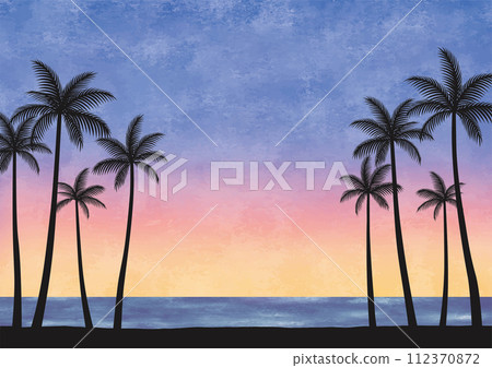 Hawaii sunset view and palm trees watercolor 112370872