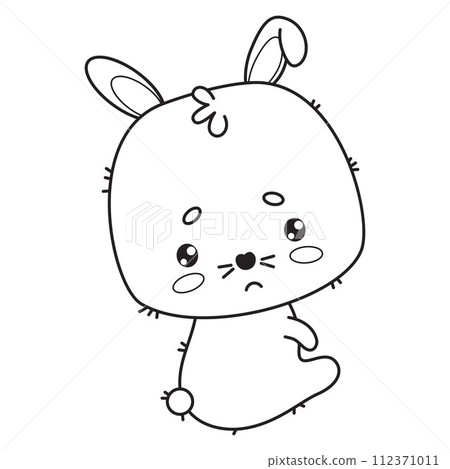 Cute sad little bunny. Animal outline kawaii character. Vector illustration. Line drawing, coloring book. Kids collection. Cute sad little bunny. Animal outline kawaii character. Vector illustration. Line drawing, coloring book. Kids collection. 112371011