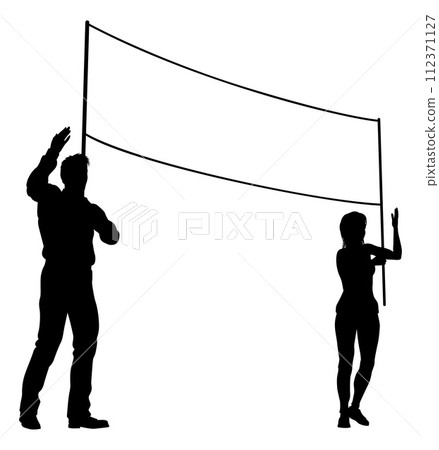Banner Silhouette Protestors at March Rally Strike 112371127