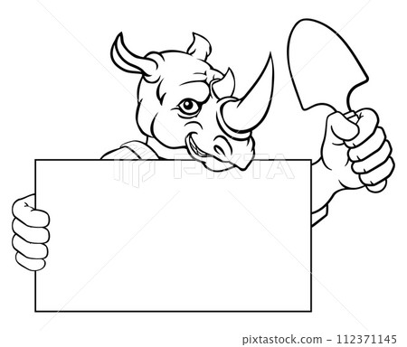 Gardener Rhino Cartoon Handyman Tool Mascot Gardener Rhino Cartoon Handyman Tool Mascot 112371145