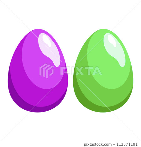 Violet green Easter eggs on white background. Vector clipart for design of card, banner, flyer Violet green Easter eggs on white background. Vector clipart for design of card, banner, flyer 112371191