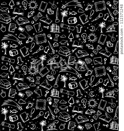 Vector background. Pattern of various icons Vector background. Pattern of various icons 112371248