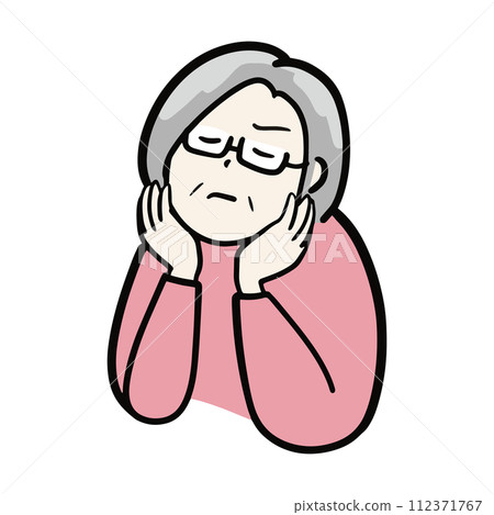 一位高級女性的插圖,她的上半身表情惱怒和不滿 一位高級女性的插圖,她的上半身表情惱怒和不滿 112371767